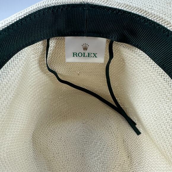 Rolex Fedora Panama Hat Unisex Cream and Green 100% Japanese Paper, Need Reshape - Picture 6 of 7